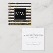 Lux Gold Grunge Monogram Black White Stripes Vierkante Visitekaartje (Voorkant / Achterkant)