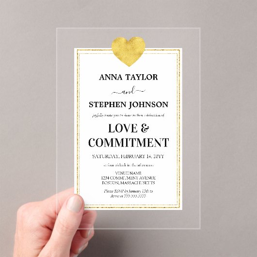 Lux Gold Heart Love & Commitment Ceremonie Acryl Uitnodigingen (Insitu (Draagbaar))