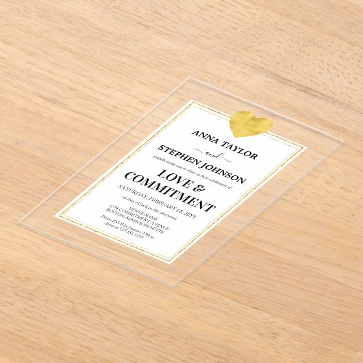 Lux Gold Heart Love & Commitment Ceremonie Acryl Uitnodigingen (Laagn)