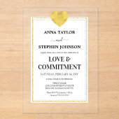 Lux Gold Heart Love & Commitment Ceremonie Acryl Uitnodigingen (Voorkant)