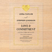 Lux Gold Heart Love & Commitment Ceremonie Acryl Uitnodigingen (Voorkant)