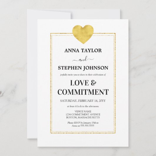 Lux Gold Heart Love & Commitment Ceremonie Kaart (Voorkant)