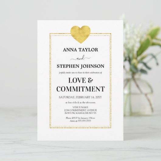 Lux Gold Heart Love & Commitment Ceremonie Kaart (Staand voorkant)