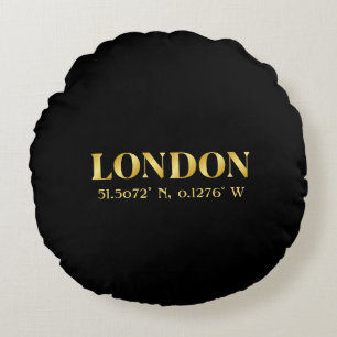 Lux Gold Londen breedtegraad & lengtegraad  Rond Kussen
