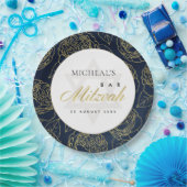 LUX GOLD NAVY BLUE ROOS FLORAL BAR BAT MITZVAH PAPIEREN BORDJE (Feest)