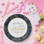 LUX GOLD NAVY BLUE ROOS FLORAL BAR BAT MITZVAH PAPIEREN BORDJE (Feest)