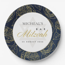LUX GOLD NAVY BLUE ROOS FLORAL BAR BAT MITZVAH PAPIEREN BORDJE