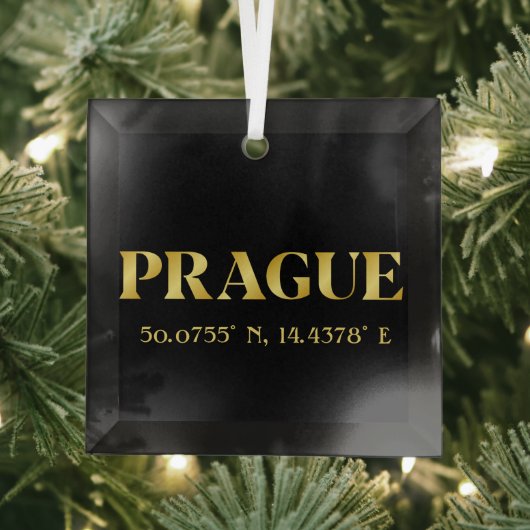 Lux Gold Prague Latitude en lengte Glas Ornament (Insitu)