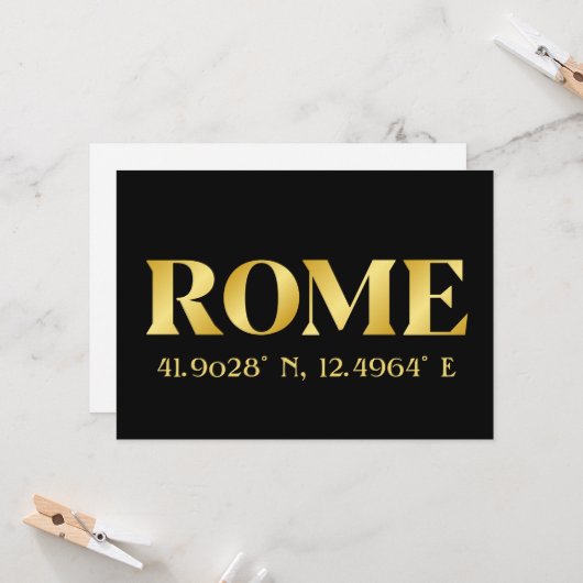Lux Gold Rome Latitude & Longitude Greeting Kaart (Voorkant / Achterkant in situ)