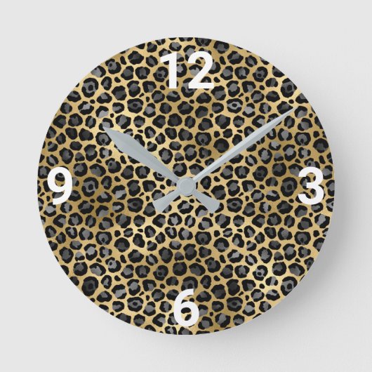 LUX GOLD SILVER LEOPARD WALL CLOCK RONDE KLOK (Voorkant)