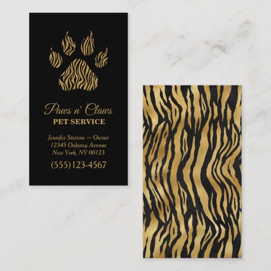 Lux Gold Tiger Print Pet Service Visitekaartje (Voorkant / Achterkant)