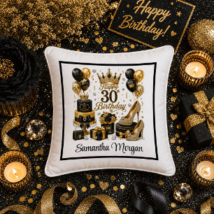 Lux Goud Zwart Confetti 30e Verjaardag Kussen