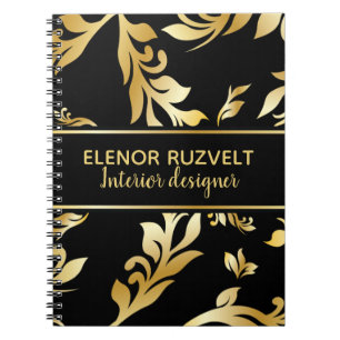 Lux goud zwart modern elegant floral damast ontwer notitieboek