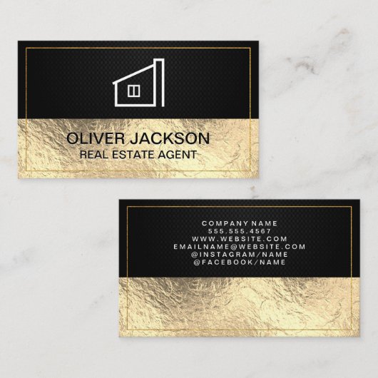 Lux Gouden Folie Zwart Mesh Home Icon Visitekaartje (Voorkant / Achterkant)