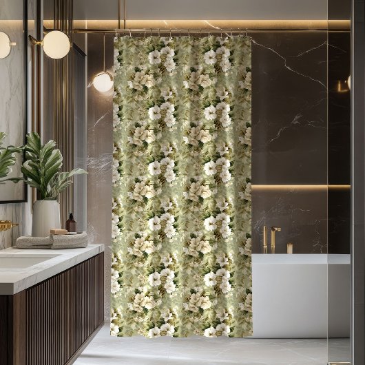 Lux Green Shower Curtain Gold Foliage Accent Douchegordijn