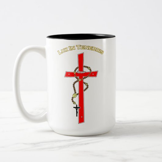 Lux in Tenebris -02 Tweekleurige Koffiemok (Links)