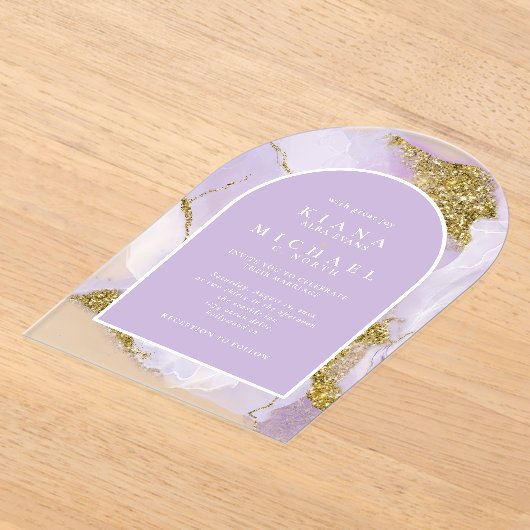 Lux Inkt Lavendel Abstracte Boog ID990 Acryl Uitnodigingen (Laagn)