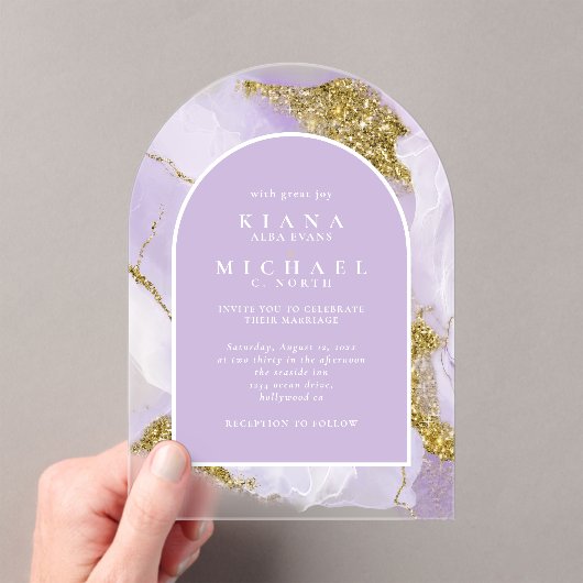 Lux Inkt Lavendel Abstracte Boog ID990 Acryl Uitnodigingen (Insitu (Draagbaar))