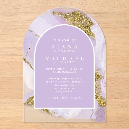 Lux Inkt Lavendel Abstracte Boog ID990 Acryl Uitnodigingen (Voorkant)