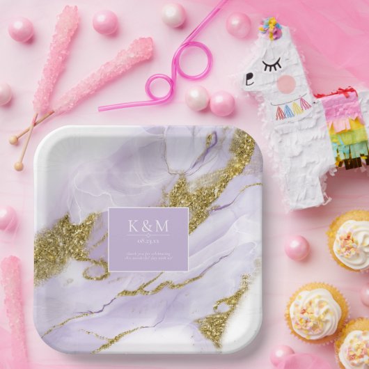 Lux Inktlavendel Abstract WHT ID990 Papieren Bordje (Feest)