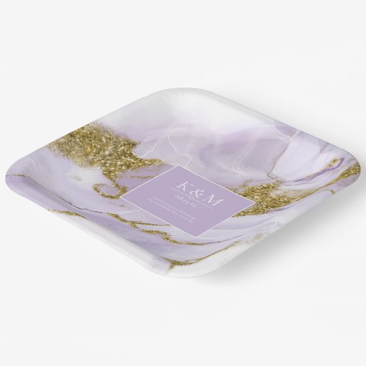 Lux Inktlavendel Abstract WHT ID990 Papieren Bordje (Gebogen)