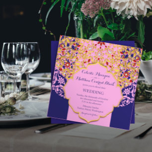 Lux Jeweled Gold Roze Blauw Hindoe bruiloft Kaart
