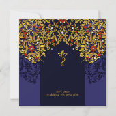 Lux Jeweled Goud Rood Blauw Hindu Bruiloft Kaart (Achterkant)
