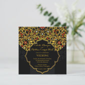 Lux Jeweled Goud Rood Bloemen Indische bruiloft Kaart (Staand voorkant)