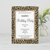 LUX LEOPARD CHAMPAGNE BIRTHDAY INVITATIE KAART (Staand voorkant)