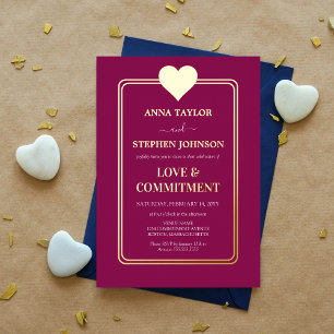 Lux Mulberry en Gouden Hart Inwijding Ceremonie Folie Uitnodiging