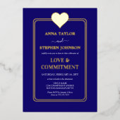 Lux Navy Blue en Gold Heart Engagement Ceremonie Folie Uitnodiging (Voorkant)