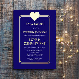 Lux Navy Blue en Gold Heart Engagement Ceremonie Folie Uitnodiging