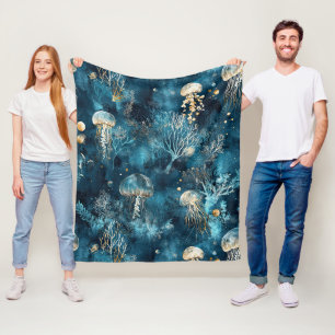 Lux Oceaan Kwal & Koraal Goud Patroon Fleece Deken
