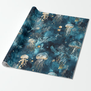 Lux Oceaan Kwallen & Koraal Goud Patroon Cadeaupapier