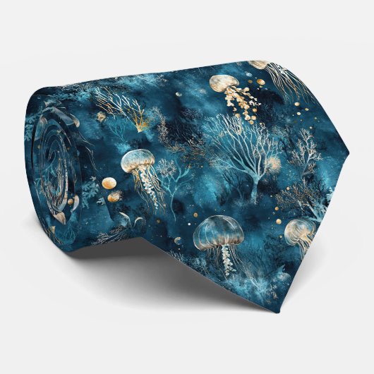 Lux Ocean Jellyfish & Coral Gold Pattern (2) Stropdas (Opgerold)