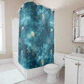 Lux Ocean Jellyfish & Coral Gold Pattern (3) Douchegordijn (In situ)