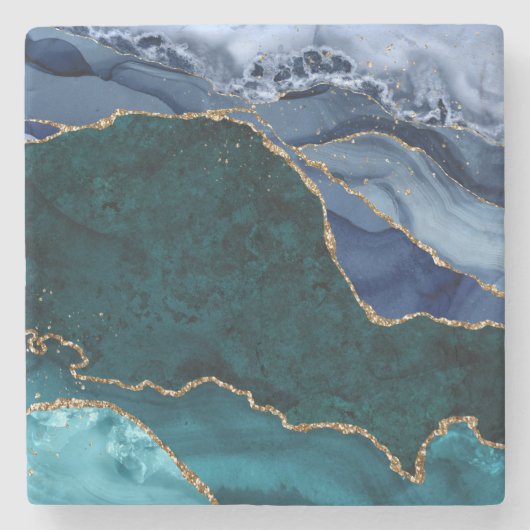 Lux Peacock Agate & Gold Stenen Onderzetter (Voorkant)