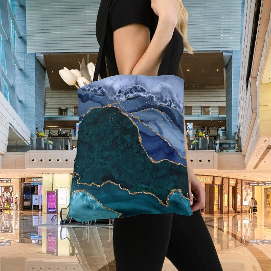 Lux Peacock Agate & Gold Tote Bag