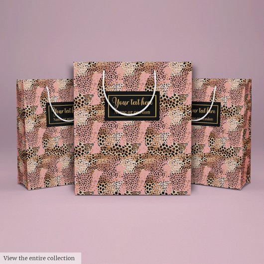 Lux pink and gold leopard skin birthday gift bag medium cadeauzakje