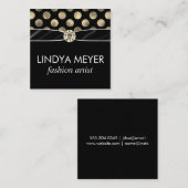 Lux Polka Dot Ribbon en Diamond Center Piece Vierkante Visitekaartje (Voorkant / Achterkant)