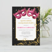 Lux Quinceañera Masquerade Party Kaart (Staand voorkant)