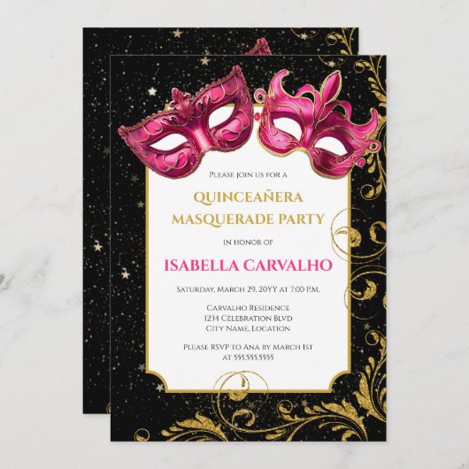 Lux Quinceañera Masquerade Party Kaart (Voorkant / Achterkant)
