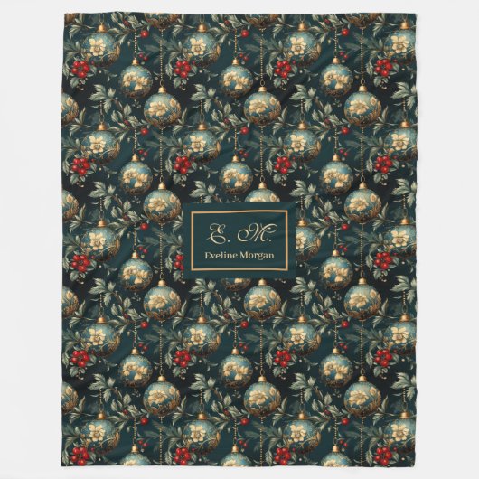 Lux red and green baubles personalized holiday fleece deken (Voorkant)