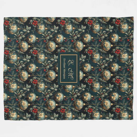 Lux red and green baubles personalized holiday fleece deken (Voorkant (Horizontaal))