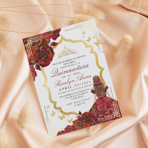 Lux Rood Goud Roos Princess Quinceañera Kaart