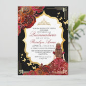 Lux Rood Goud Roze Quinceañera Prinses Kaart (Staand voorkant)