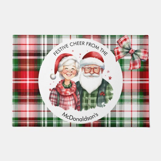  Lux Rood Groen Plaid Aangepaste Naam Kerst Deurmat (Voorkant)