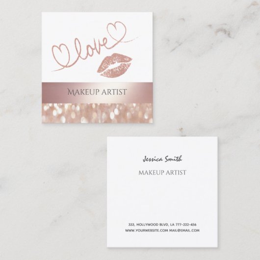 Lux roos goud lippen glitterijkalligrafie liefde vierkante visitekaartje (Voorkant / Achterkant)