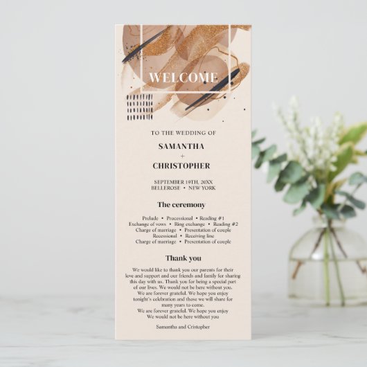 Lux roos gouden glitter koperen tinten roestig Pro Programmakaart (Staand voorkant)