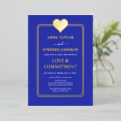 Lux Royal Blue and Gold Heart Commitment Ceremony Folie Uitnodiging (Staand Voorkant)